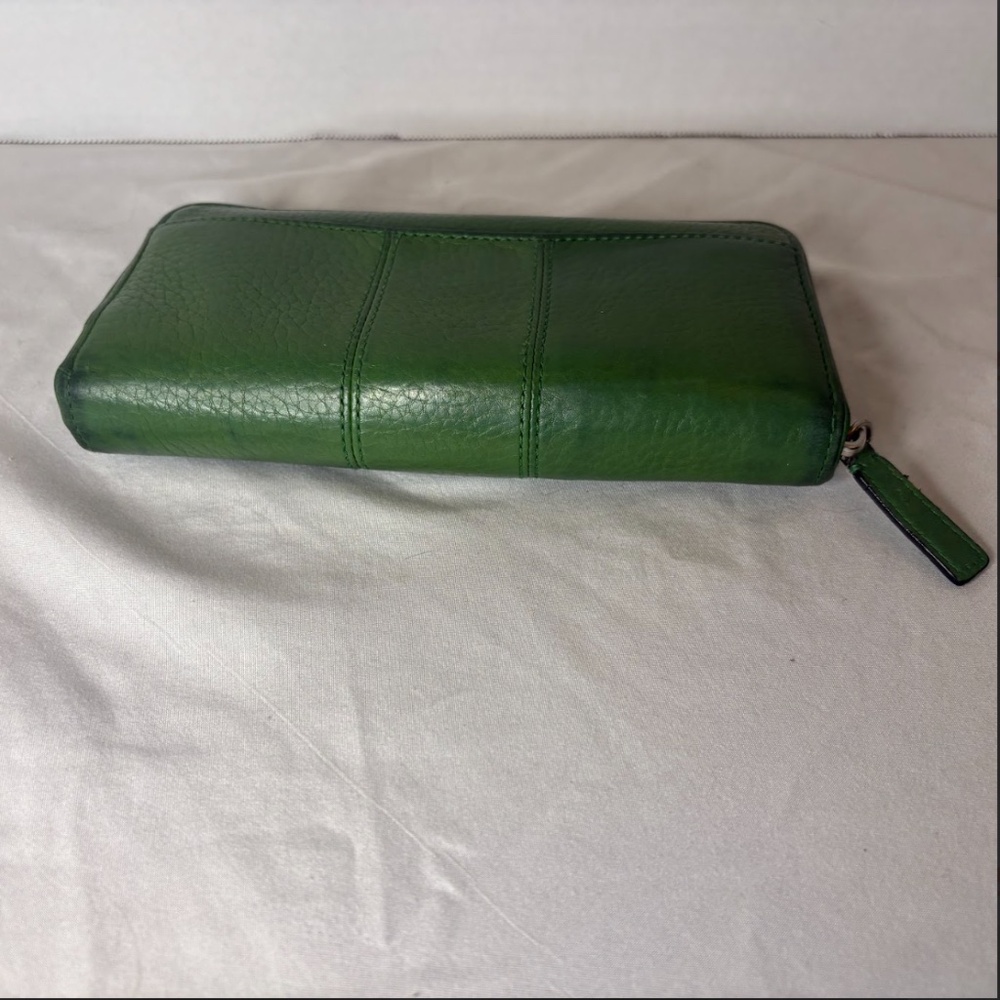Coach Op Art Long Wallet Leather Green Silver Metal Fittings Round Zipper - Picture 2 of 15